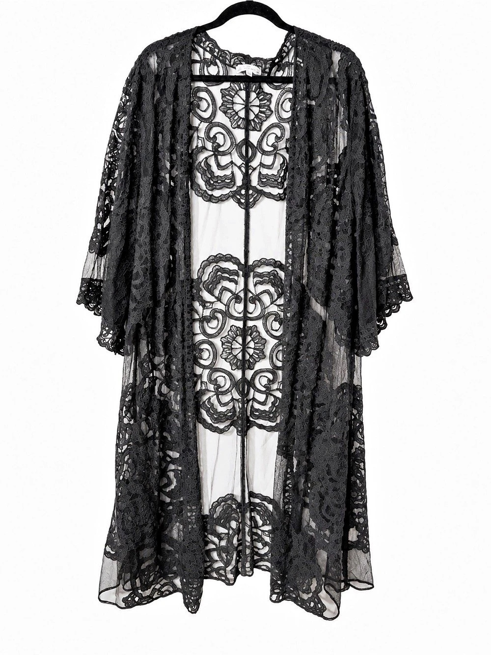 Poof New York 3X Black Sheer Lace Duster Kimono Cardigan Whimsigoth Boho